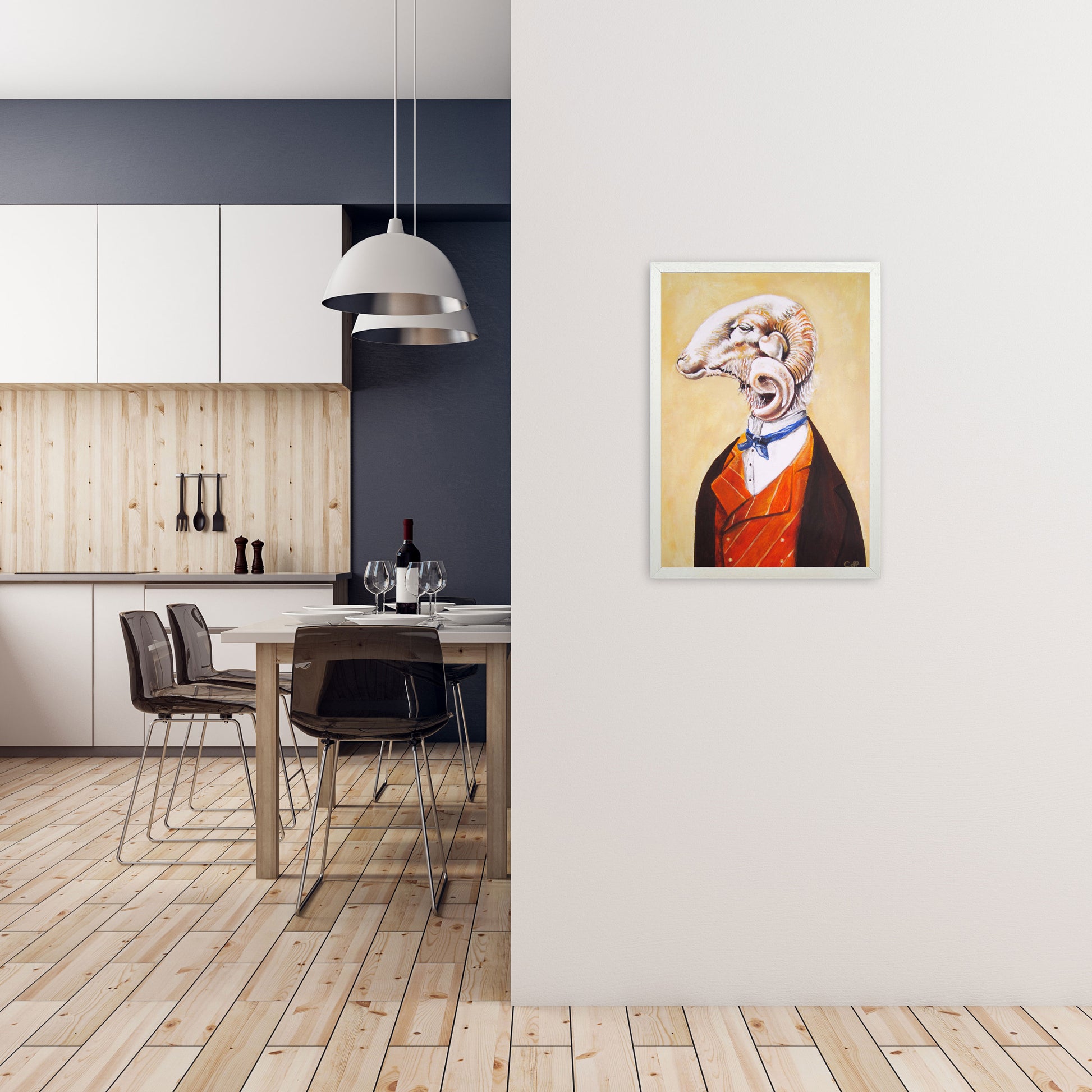 Ram Art Print by Coco Deparis A2 Oak Frame