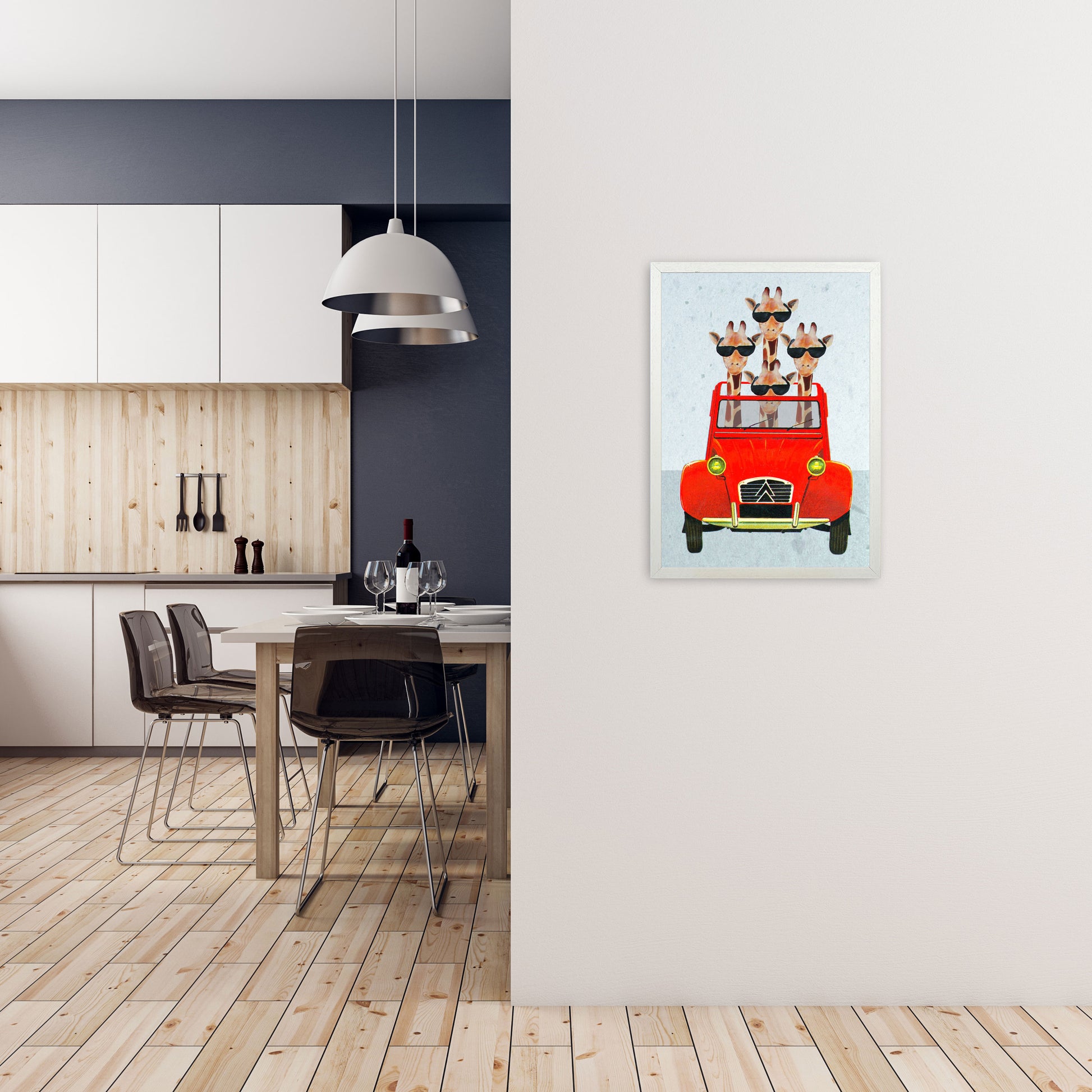 Giraffes On Holiday 2 Art Print by Coco Deparis A2 Oak Frame