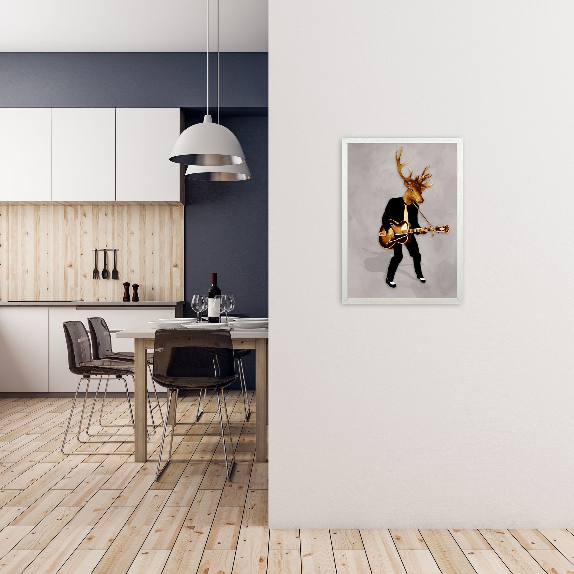 Deer Rock Art Print by Coco Deparis A2 Oak Frame