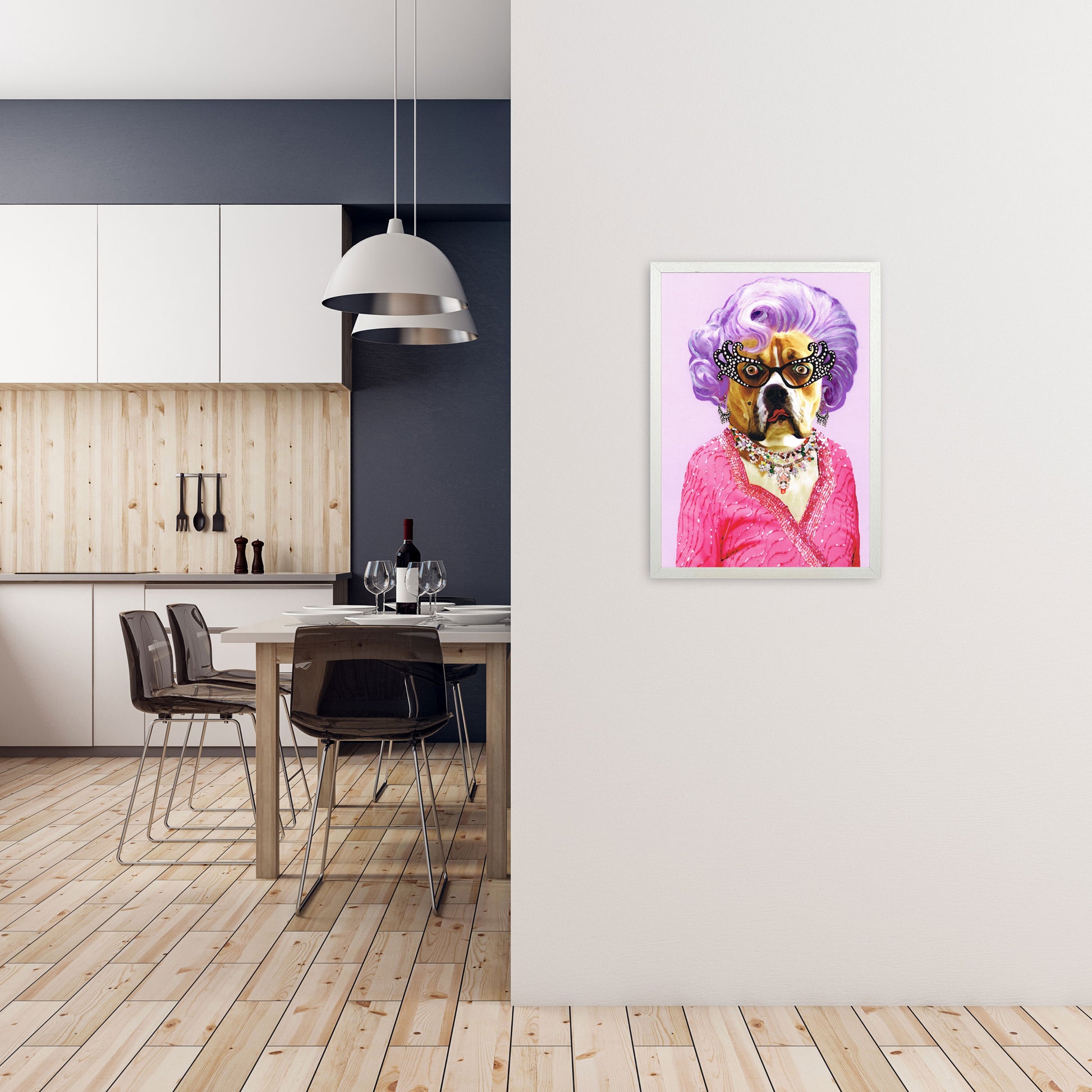 Dame Edna Art Print by Coco Deparis A2 Oak Frame