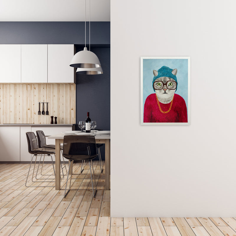 Cat Rapper Art Print by Coco Deparis A2 Oak Frame