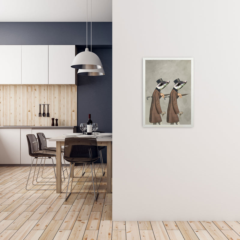 Badgers With Umbrellas Art Print by Coco Deparis A2 Oak Frame