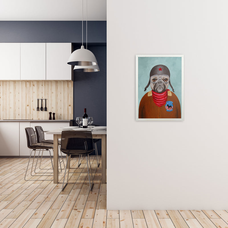 Bulldog With Helmet Art Print by Coco Deparis A2 Oak Frame