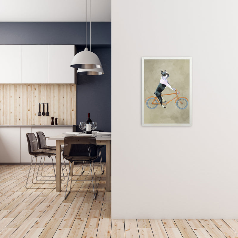 Boston Terrier On Bicycle Art Print by Coco Deparis A2 Oak Frame