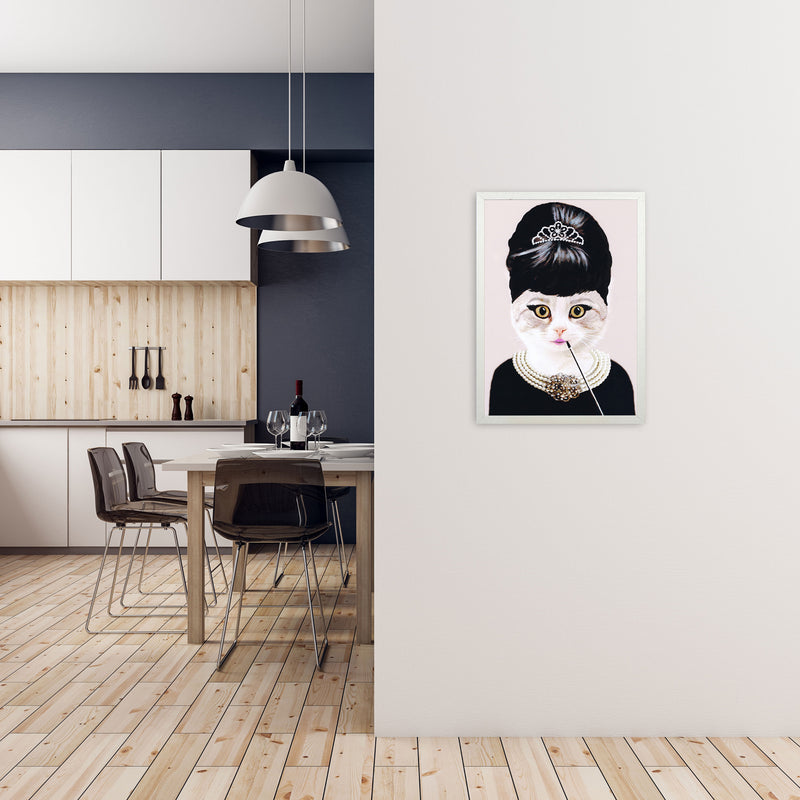 Audrey Hepburn Cat Art Print by Coco Deparis A2 Oak Frame