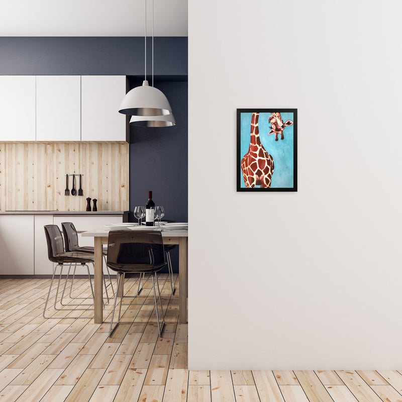 Giraffes With Green Leave Art Print by Coco Deparis A3 White Frame