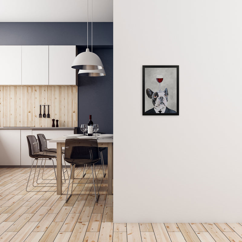 French Bulldog With Wineglass Art Print by Coco Deparis A3 White Frame