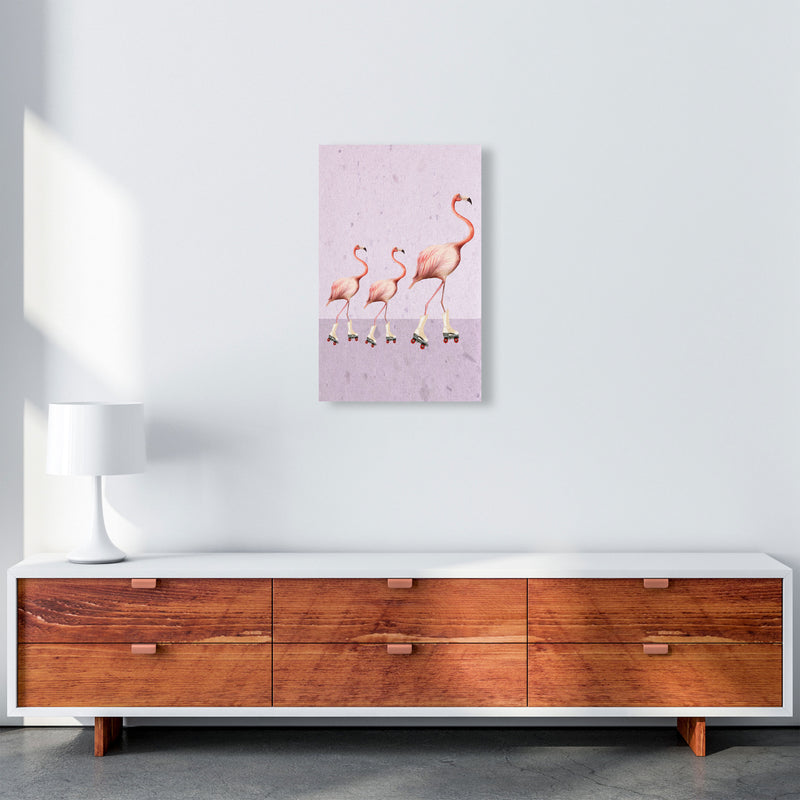 Flamingos Rollerskate Familly Art Print by Coco Deparis A3 Canvas