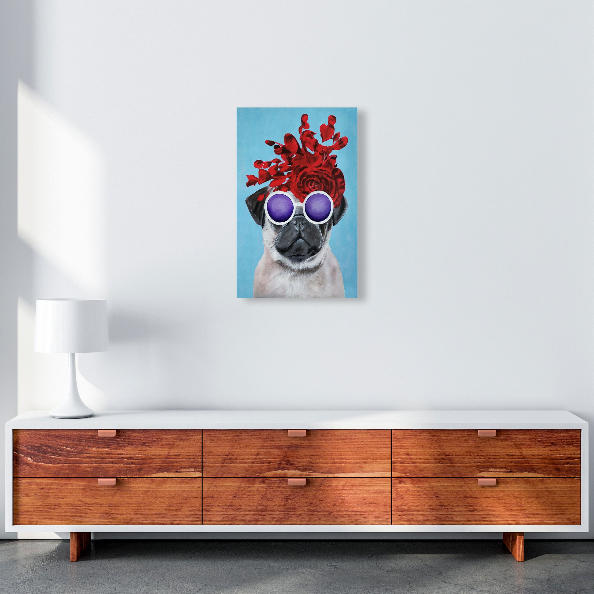 Fashion Pug Blue Art Print by Coco Deparis A3 Canvas