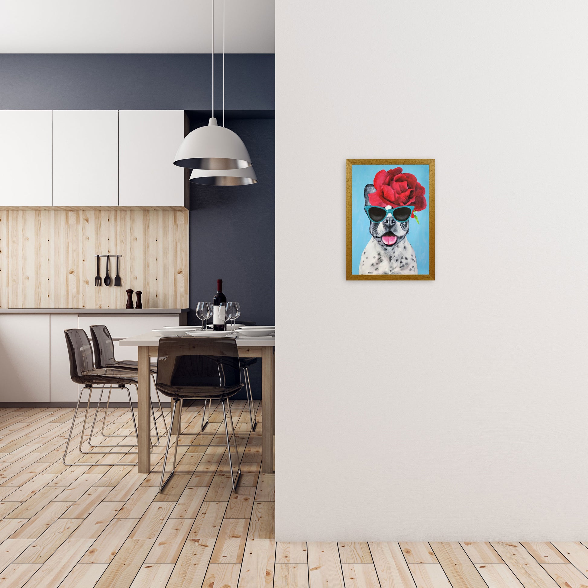 Fashion Bulldog Blue Art Print by Coco Deparis A3 Print Only