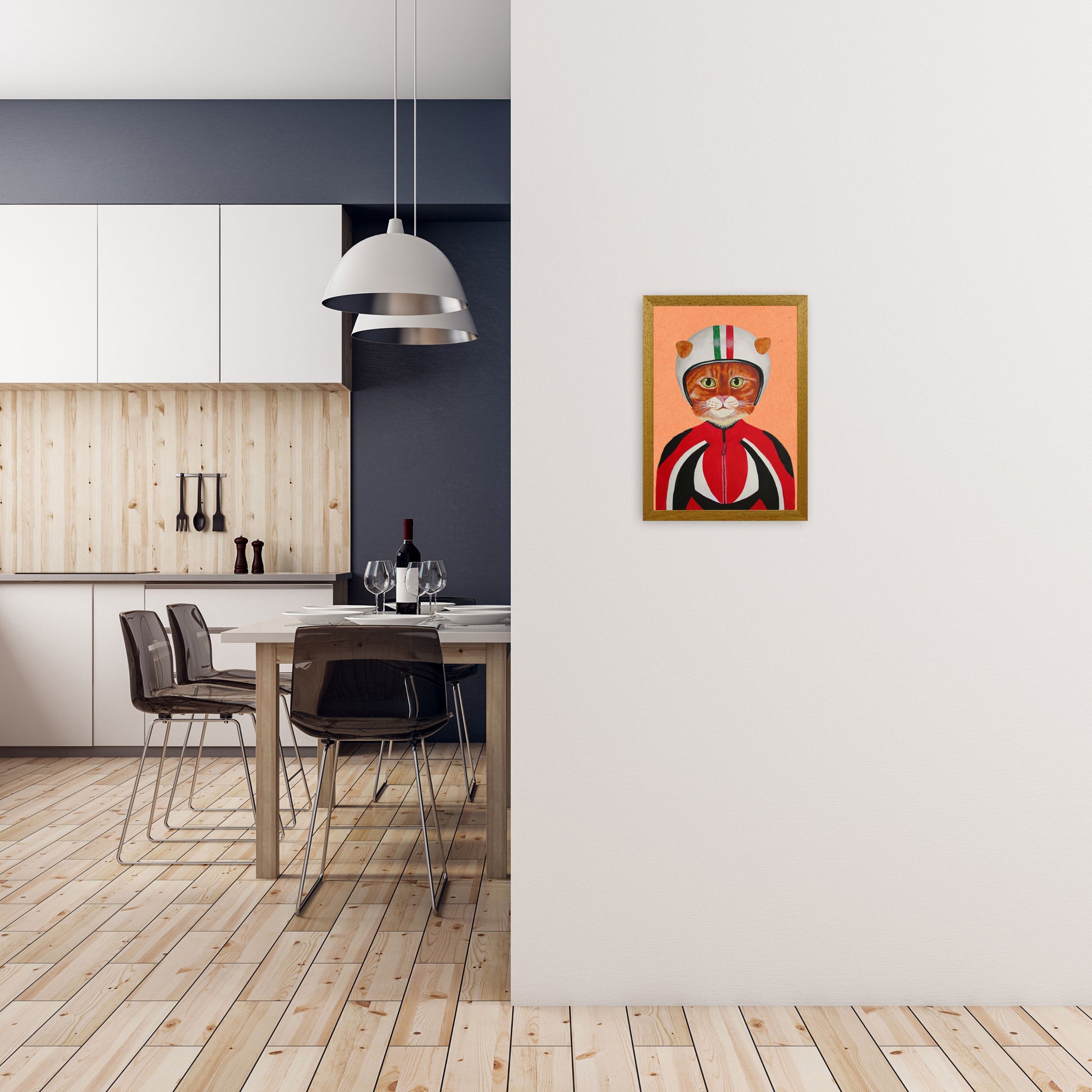 Cat With Helmet Art Print by Coco Deparis A3 Print Only