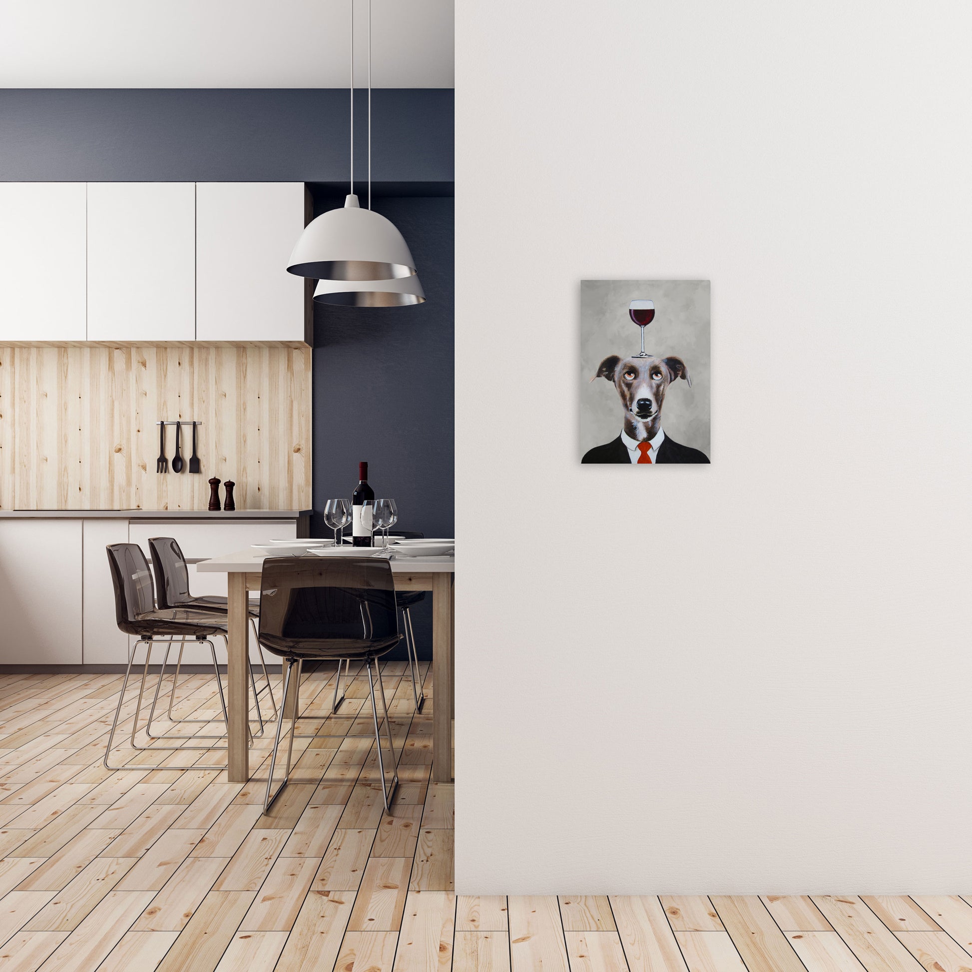 Greyhound With Wineglass Art Print by Coco Deparis A3 Black Frame