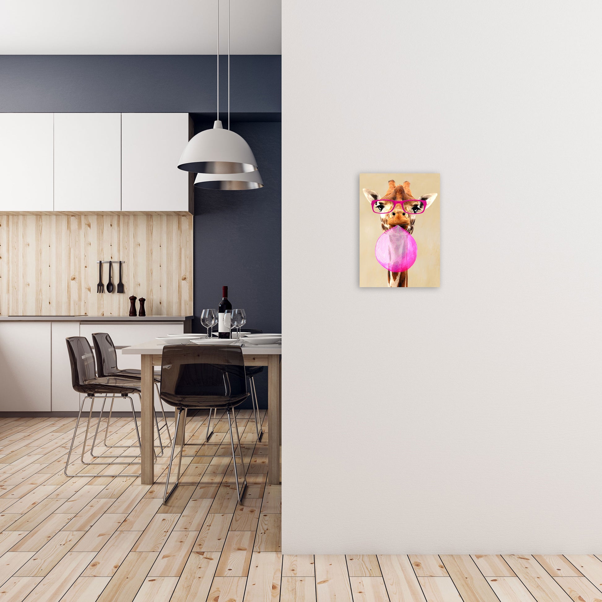 Clever Giraffe With Bubblegum Art Print by Coco Deparis A3 Black Frame