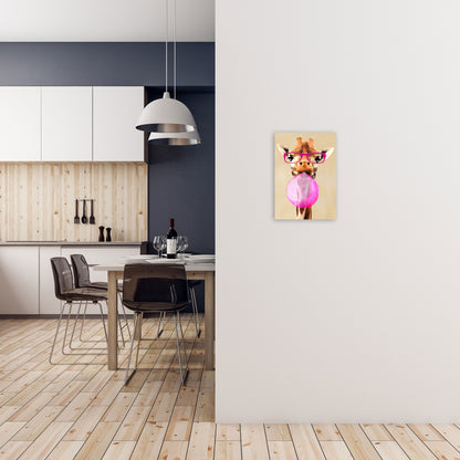 Clever Giraffe With Bubblegum Art Print by Coco Deparis A3 Black Frame