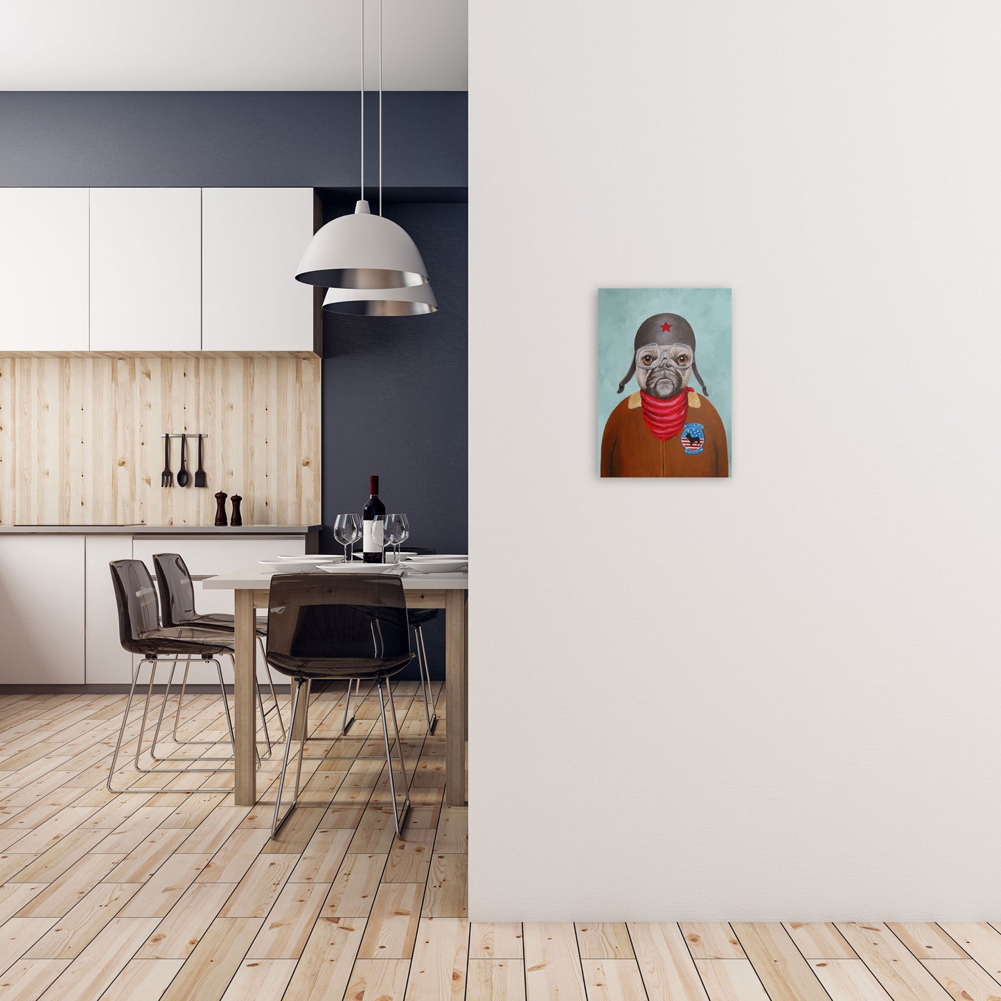 Bulldog With Helmet Art Print by Coco Deparis A3 Black Frame