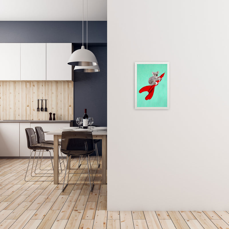 Koala On A Rocket Art Print by Coco Deparis A3 Oak Frame