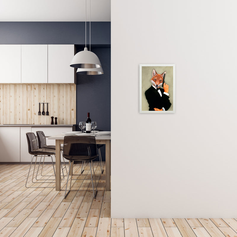 James Bond Fox Art Print by Coco Deparis A3 Oak Frame