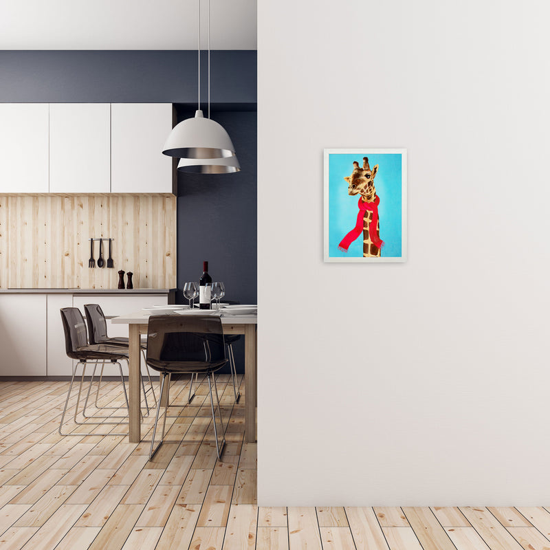 Giraffe In Winter Art Print by Coco Deparis A3 Oak Frame