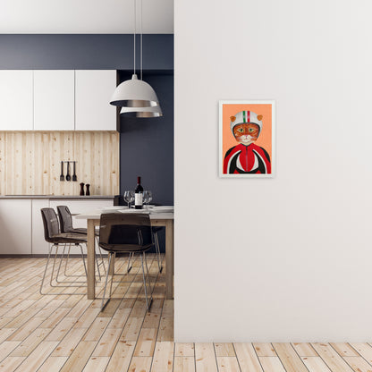 Cat With Helmet Art Print by Coco Deparis A3 Oak Frame