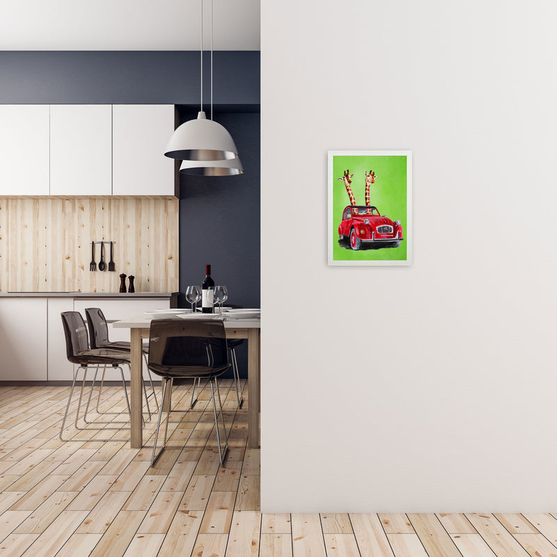 2 Giraffes In Car 2 Art Print by Coco Deparis A3 Oak Frame