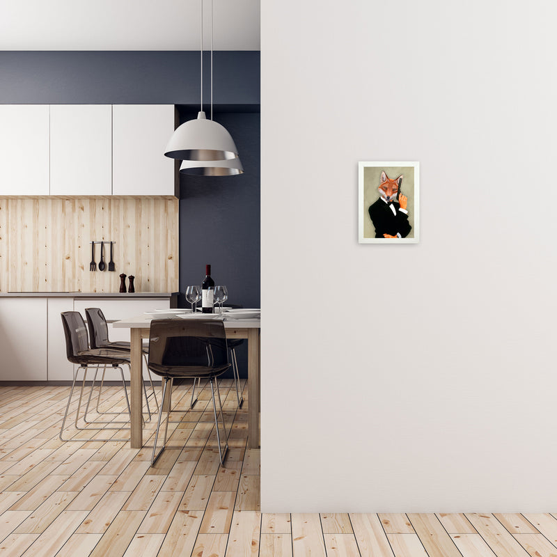 James Bond Fox Art Print by Coco Deparis A4 Oak Frame