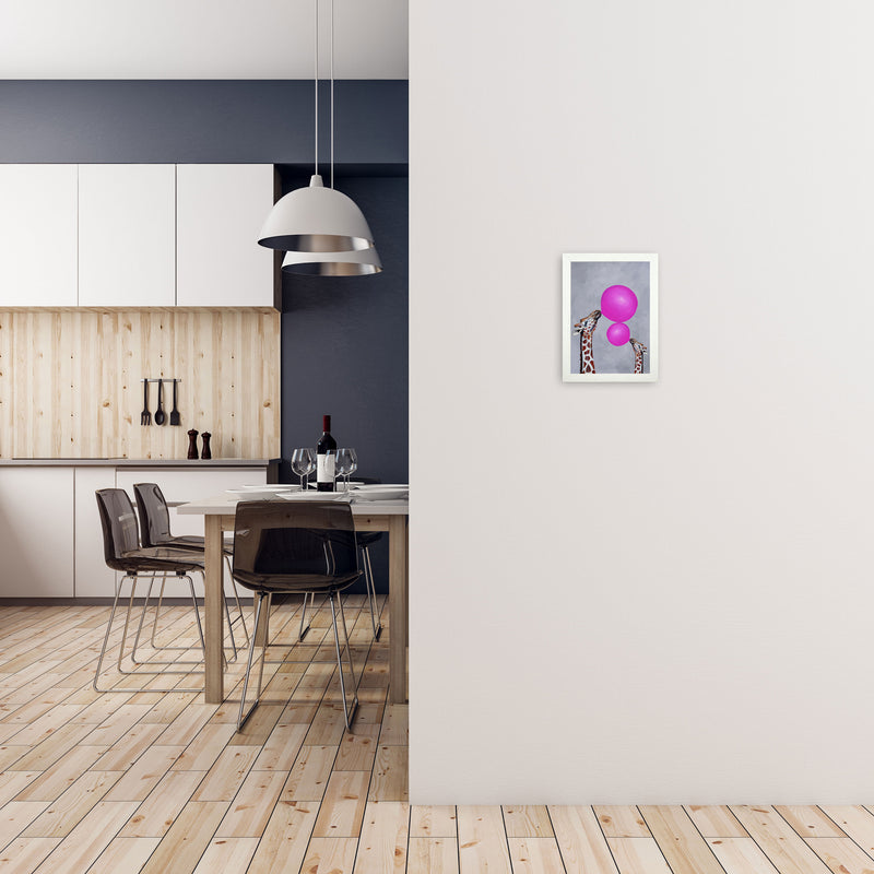 Giraffes With Bubblegum 3 Art Print by Coco Deparis A4 Oak Frame