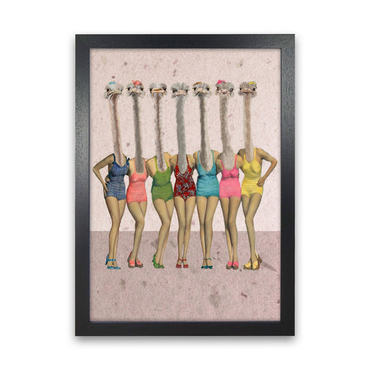 Ostriches In Bathsuites Art Print by Coco Deparis Black Grain