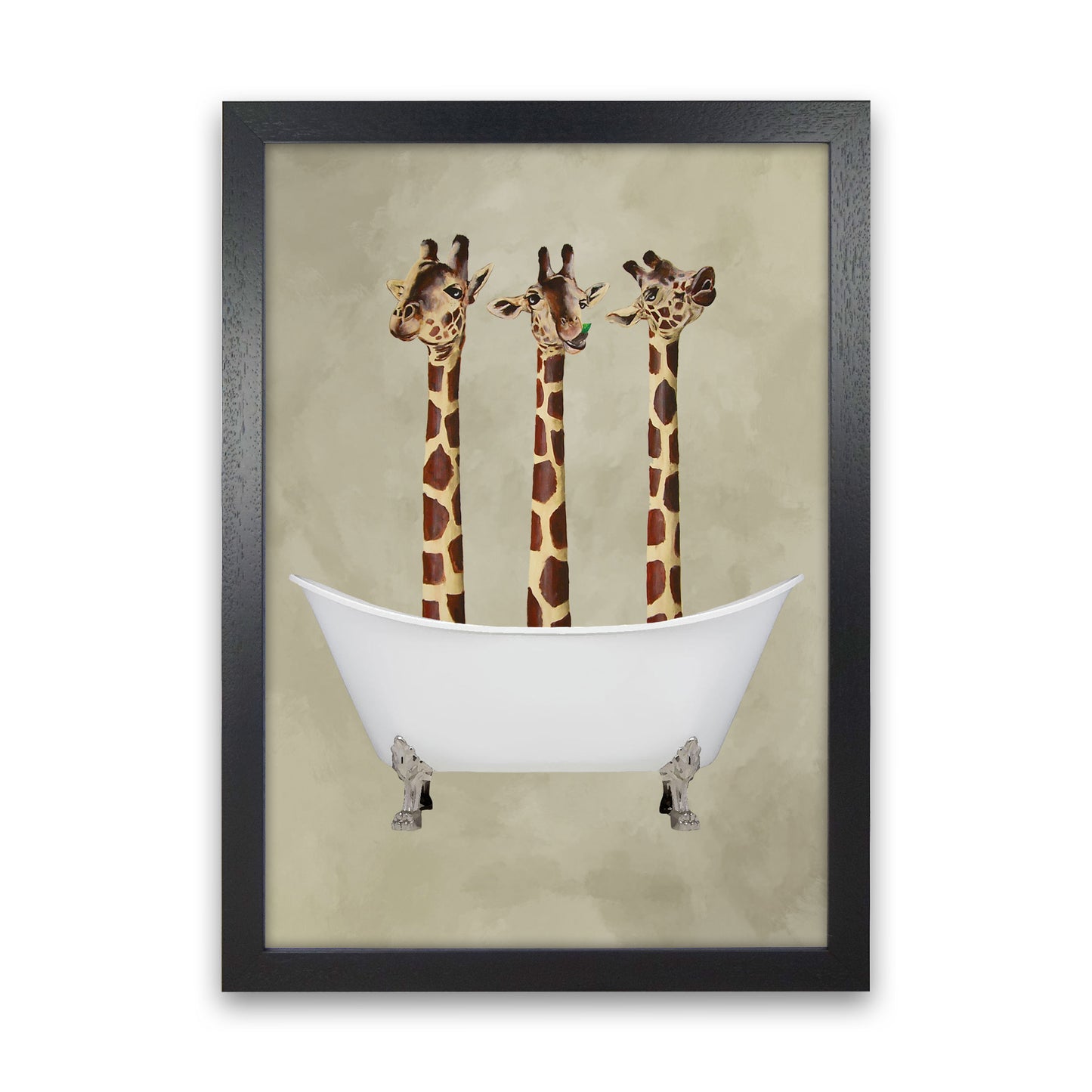 Giraffes In Bathtub Art Print by Coco Deparis Black Grain