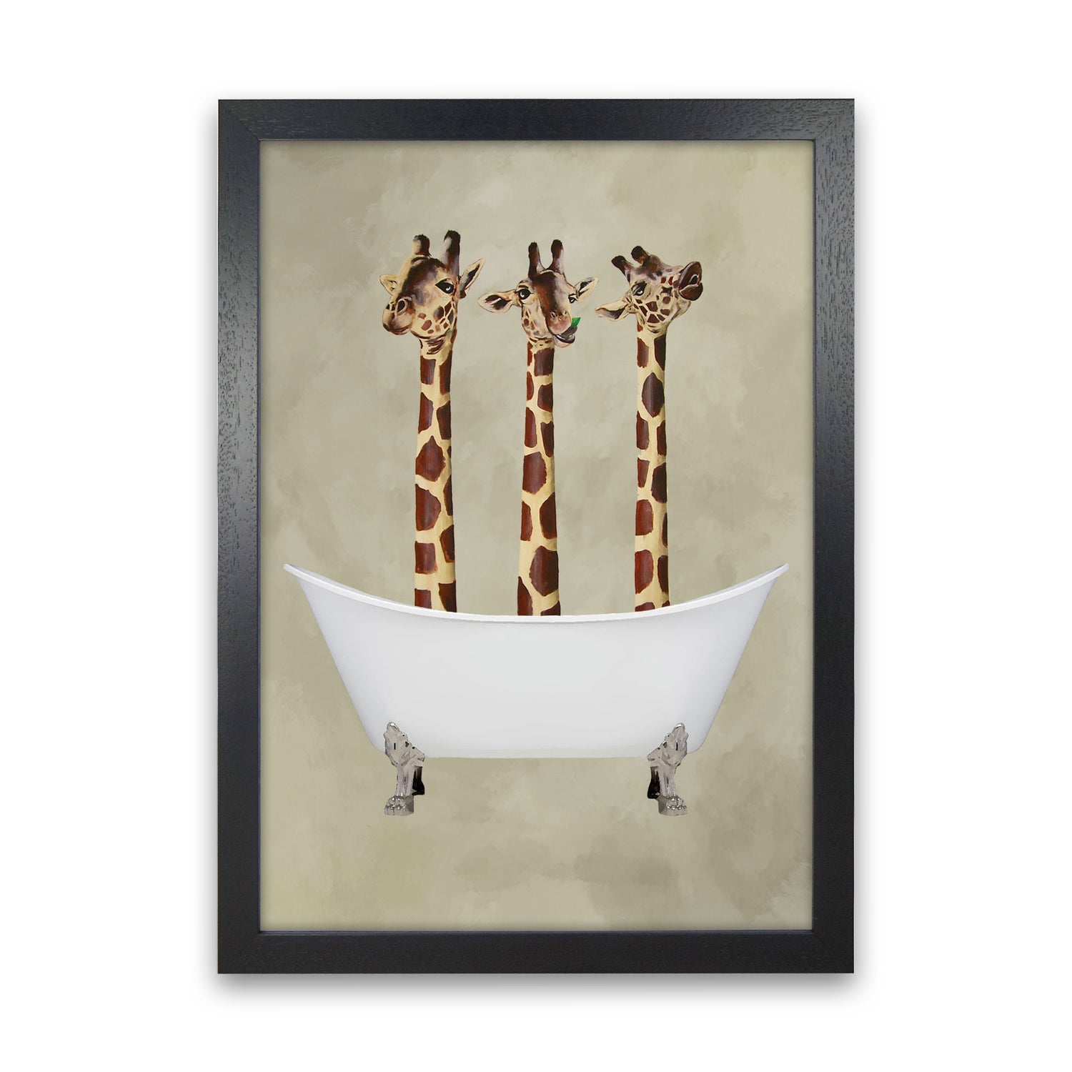 Giraffes In Bathtub Art Print by Coco Deparis Black Grain