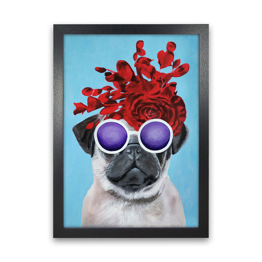 Fashion Pug Blue Art Print by Coco Deparis Black Grain