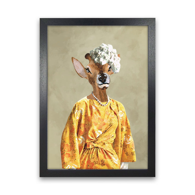 Deer Sixties Woman Art Print by Coco Deparis Black Grain