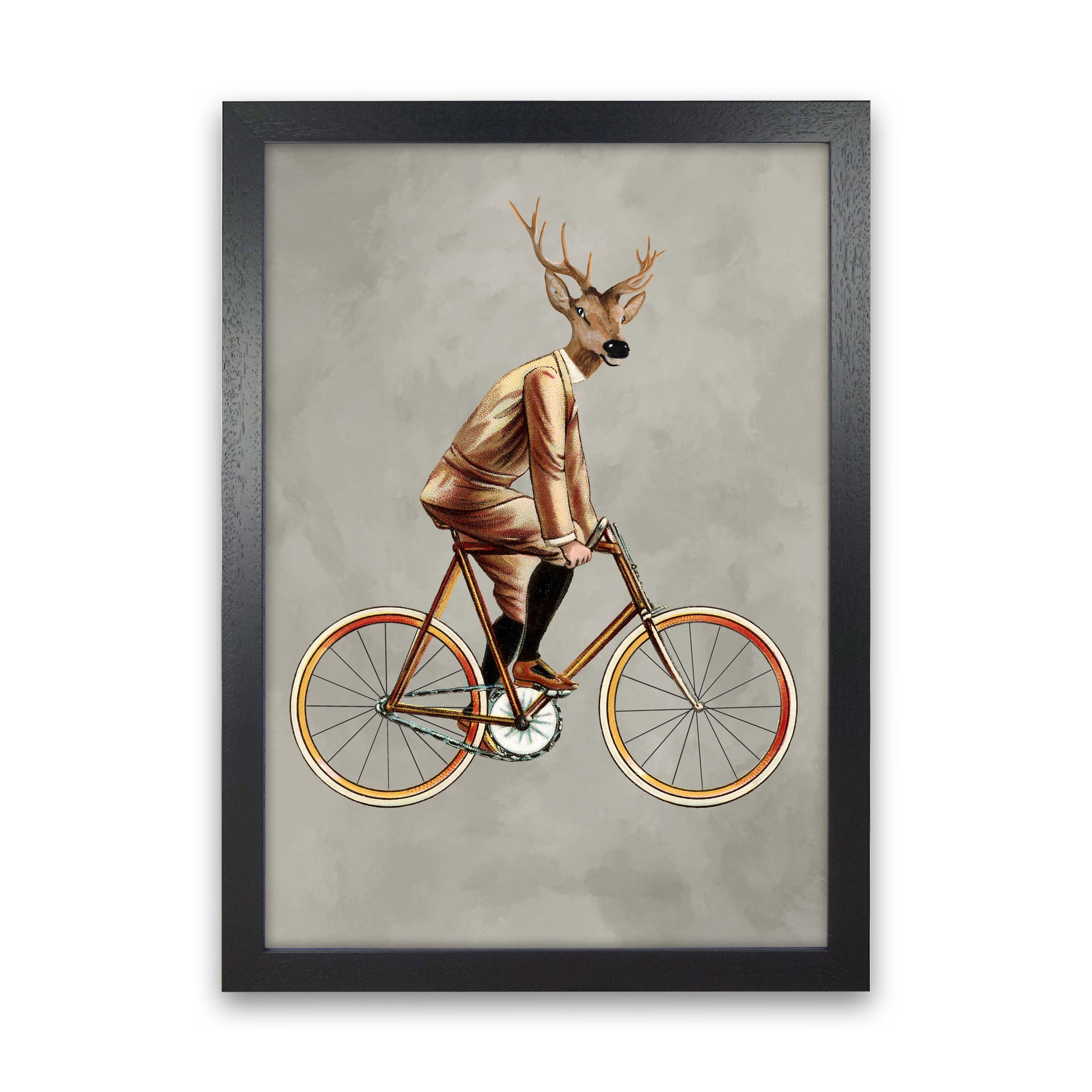 Deer On Bicycle 2 Art Print by Coco Deparis Black Grain