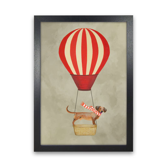 Daschund With Airballoon Art Print by Coco Deparis Black Grain