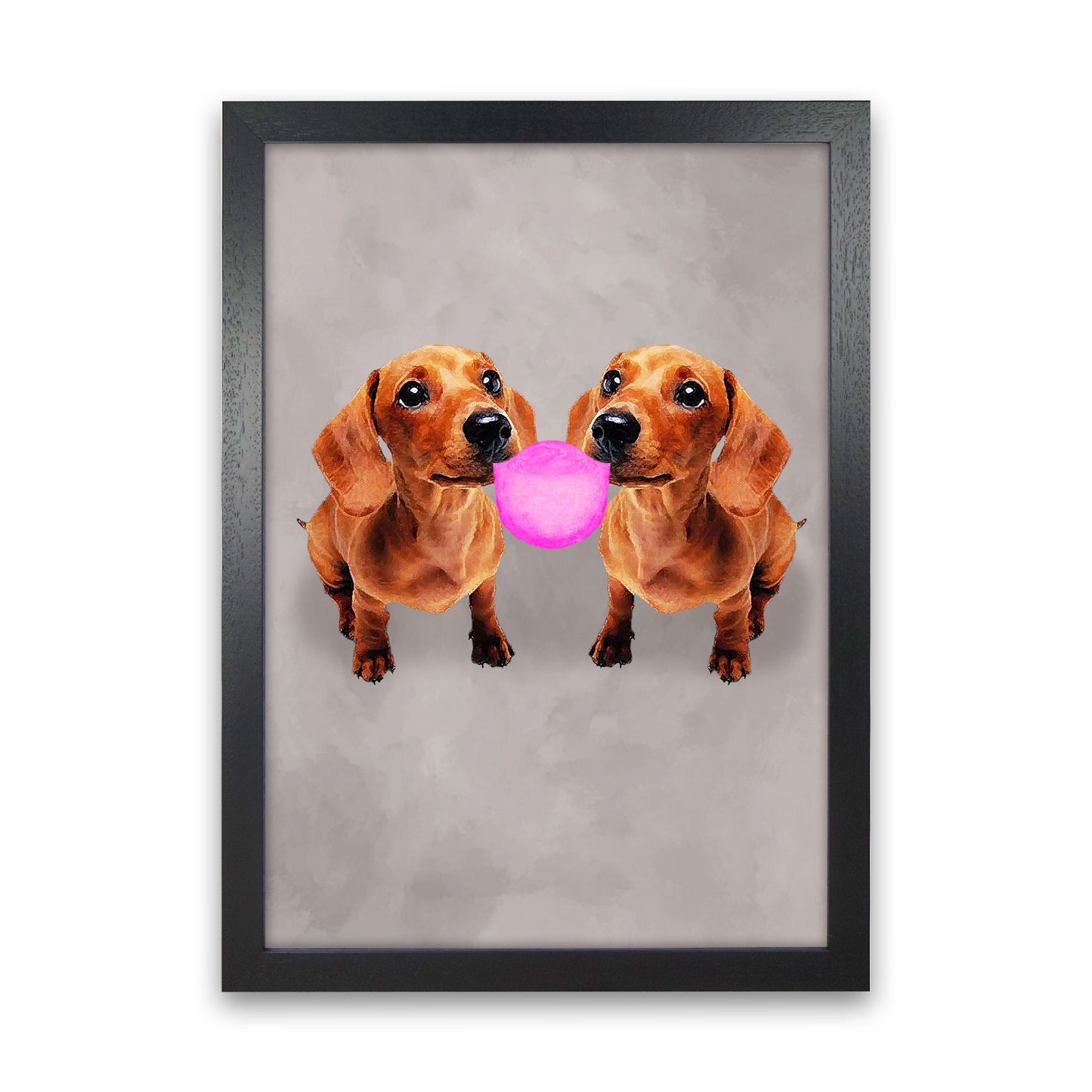 Daschunds With Chewinggum Art Print by Coco Deparis Black Grain