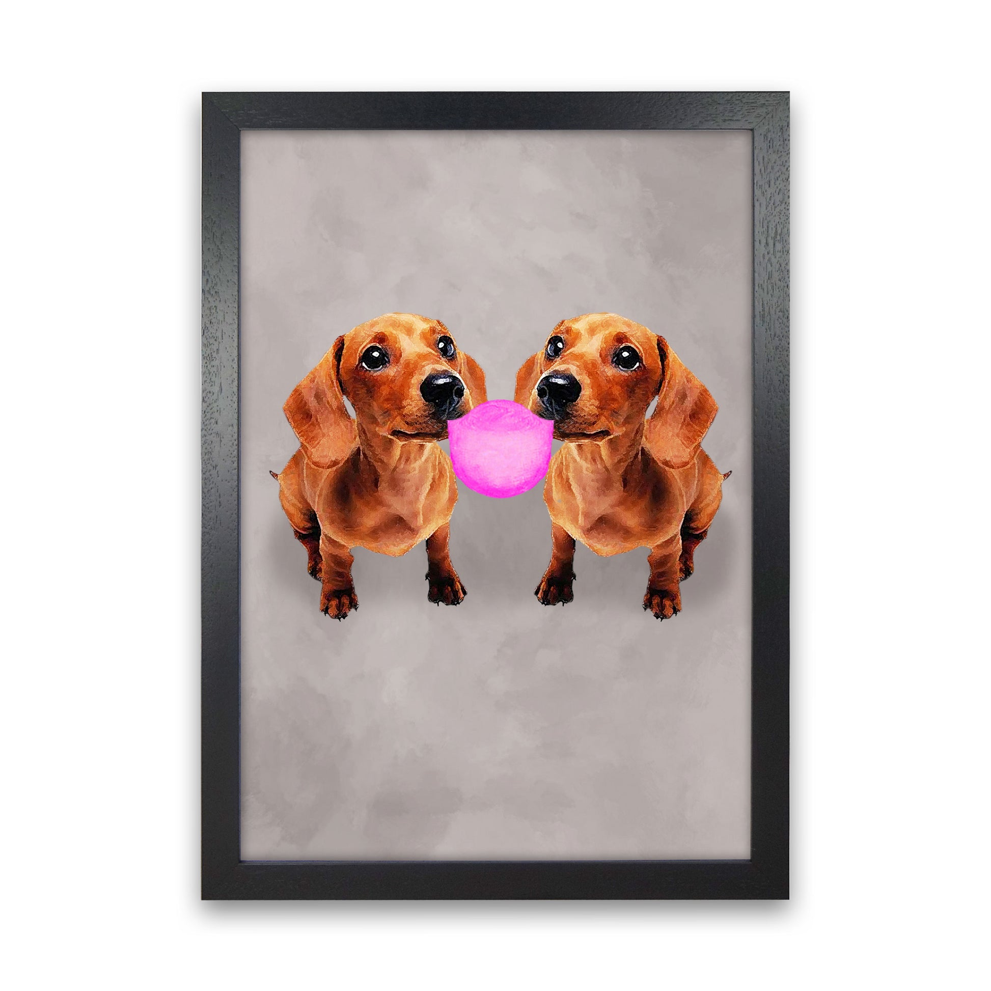 Daschunds With Chewinggum Art Print by Coco Deparis Black Grain