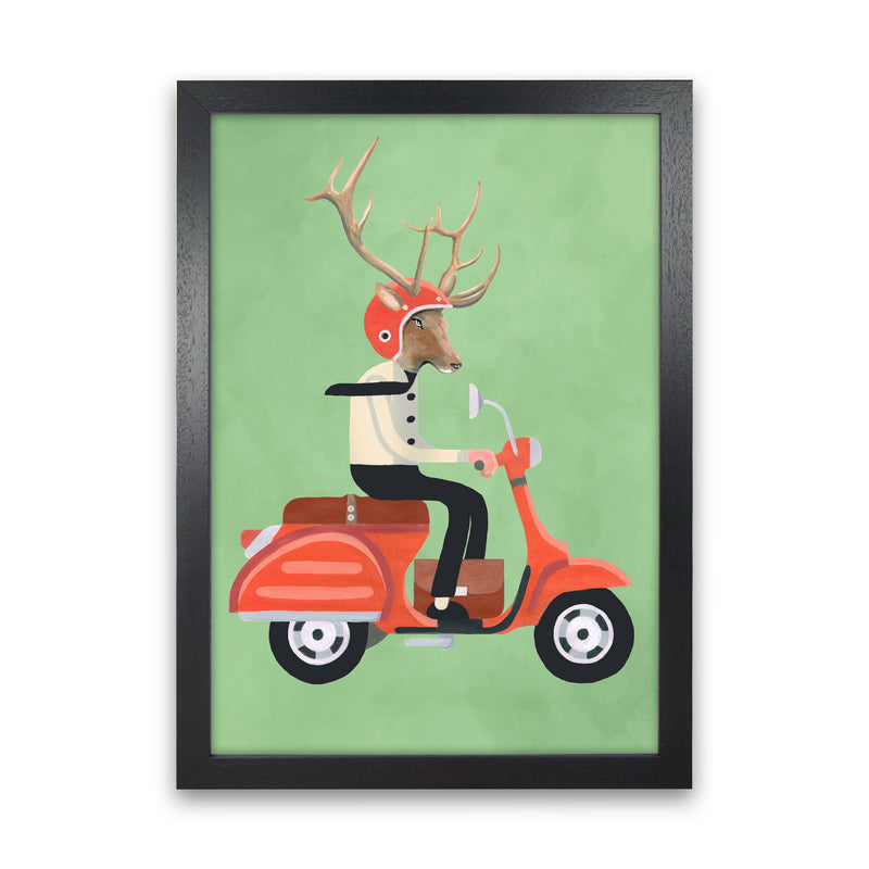 Deer On Scooter Art Print by Coco Deparis Black Grain