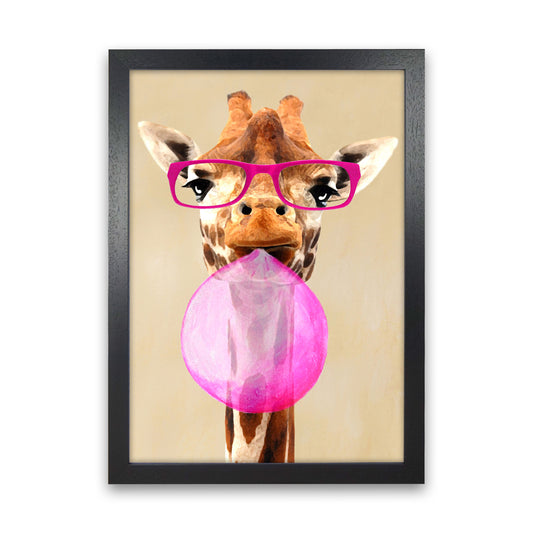 Clever Giraffe With Bubblegum Art Print by Coco Deparis Black Grain