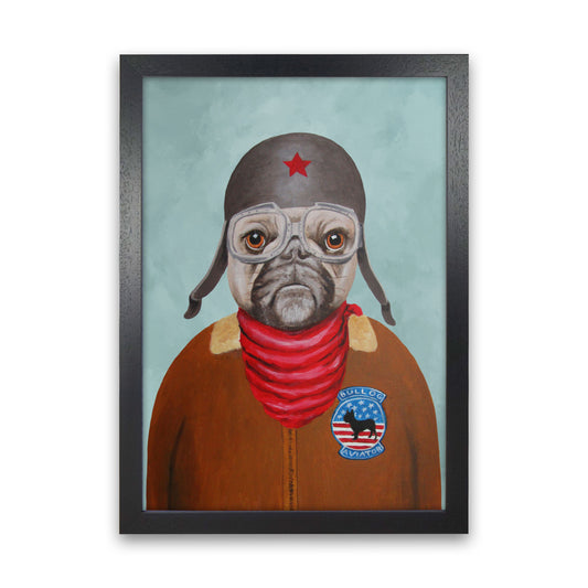 Bulldog With Helmet Art Print by Coco Deparis Black Grain