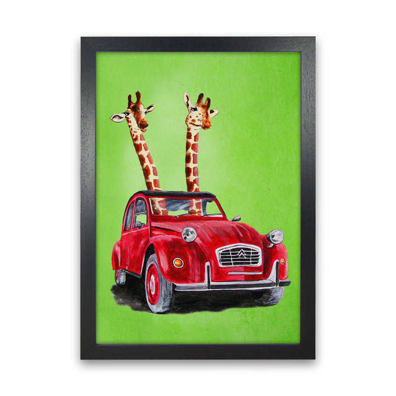 2 Giraffes In Car 2 Art Print by Coco Deparis Black Grain