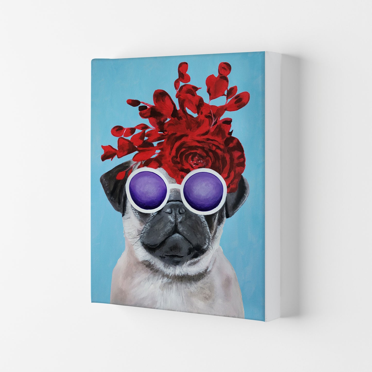 Fashion Pug Blue Art Print by Coco Deparis Canvas