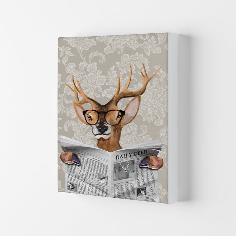 Deer Reading Newspaper Art Print by Coco Deparis Canvas