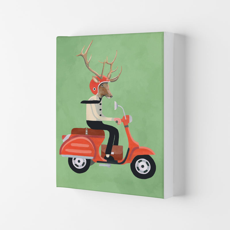 Deer On Scooter Art Print by Coco Deparis Canvas