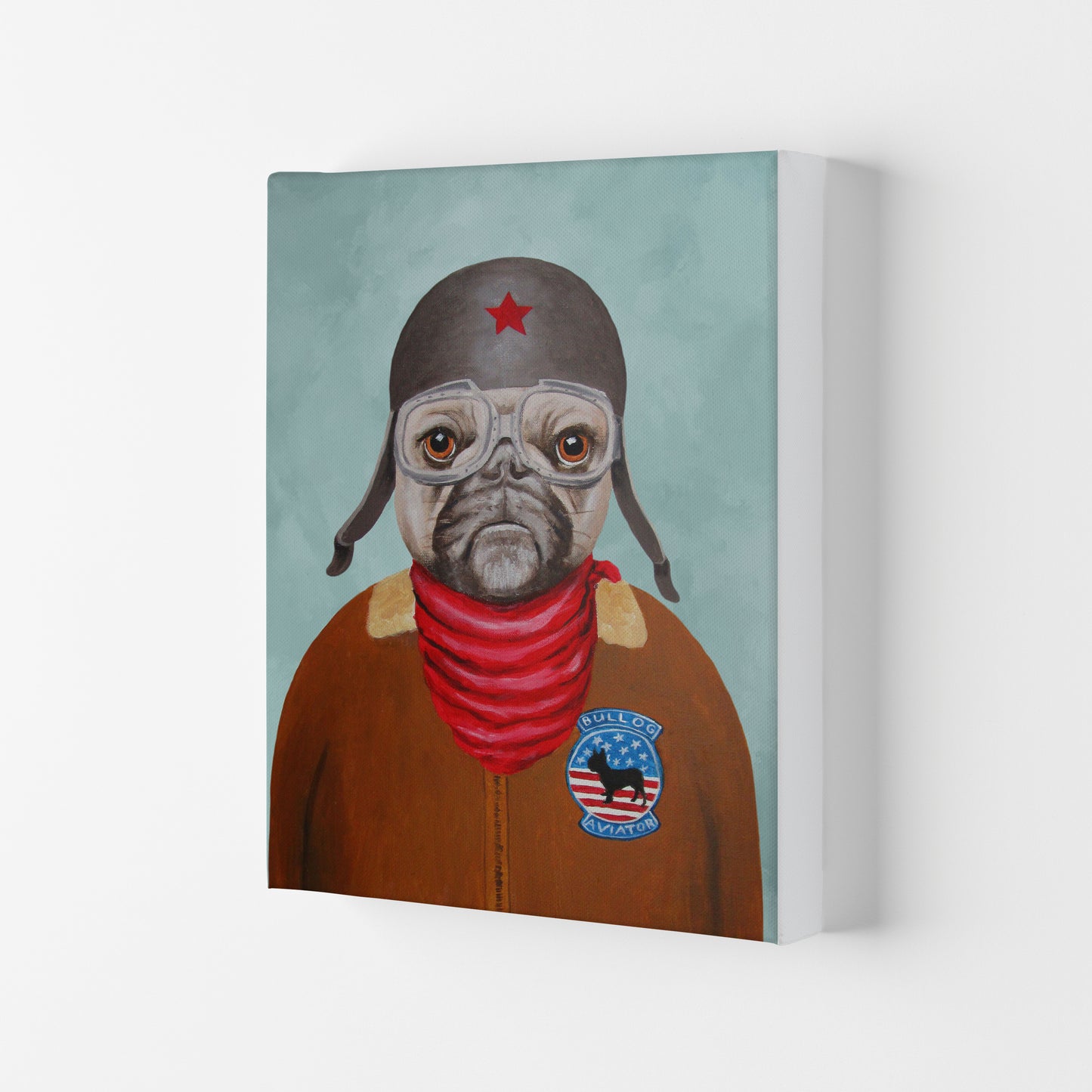 Bulldog With Helmet Art Print by Coco Deparis Canvas
