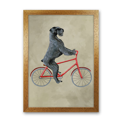 Schnauzer On Bicycle Art Print by Coco Deparis Oak Grain