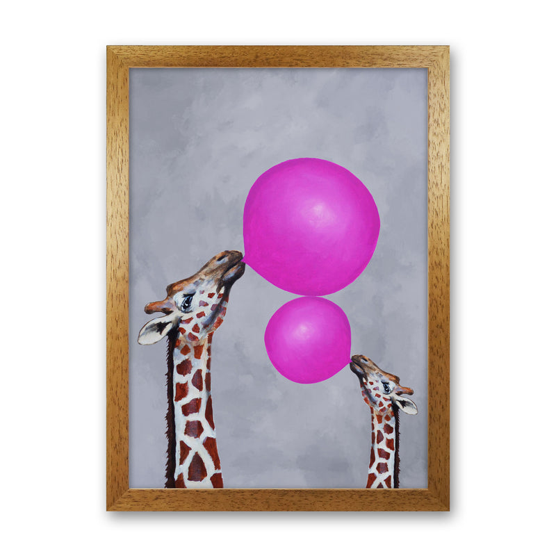 Giraffes With Bubblegum 3 Art Print by Coco Deparis Oak Grain