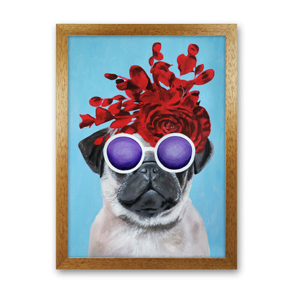 Fashion Pug Blue Art Print by Coco Deparis Oak Grain