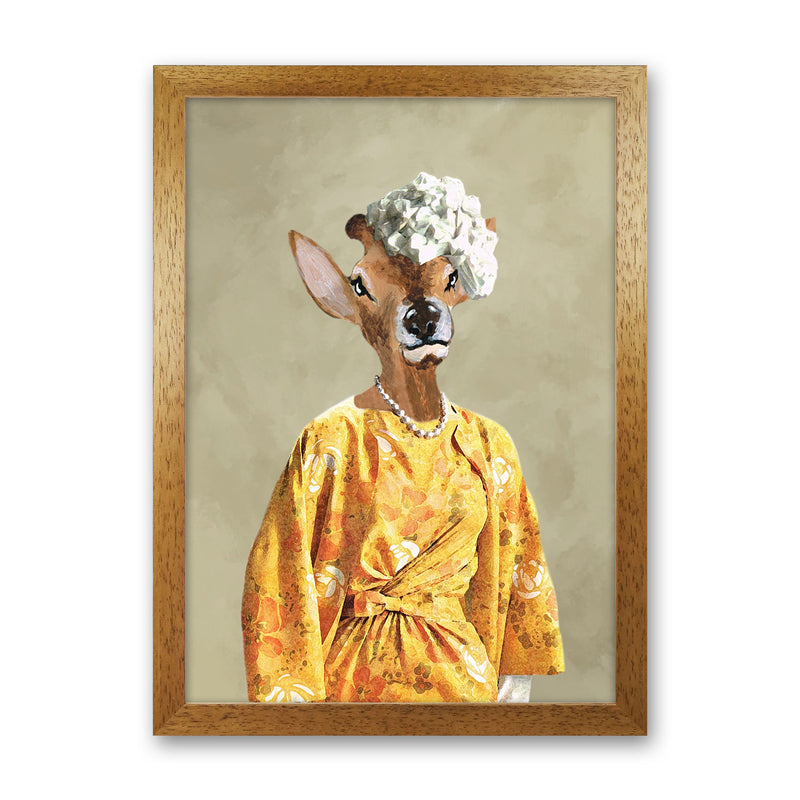 Deer Sixties Woman Art Print by Coco Deparis Oak Grain
