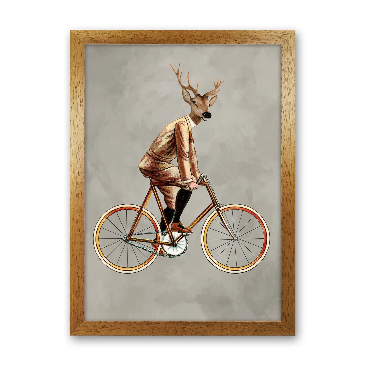 Deer On Bicycle 2 Art Print by Coco Deparis Oak Grain
