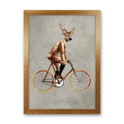 Deer On Bicycle 2 Art Print by Coco Deparis Oak Grain