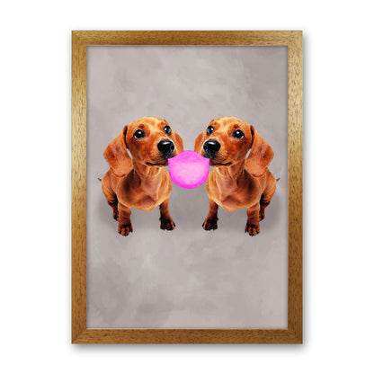 Daschunds With Chewinggum Art Print by Coco Deparis Oak Grain